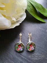 Load image into Gallery viewer, Mint Green Floral Glass Cabochon Drop Earrings - 1.2cm Diameter/2.5cm Drop Length - Silver Plated Base - Lead/Nickle Free - Pretty &amp; Dainty
