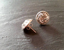 Load image into Gallery viewer, Resin/Glitter Stud Earrings - 12mm Diameter (1.2 cm or 0.42 Inches) - Silver Plated - Pierced Earrings - Medium Size - Pretty and Festive
