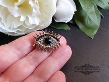 Load image into Gallery viewer, Miniature Diamante Evil Eye Pin Brooch - 2x2.5cm / 0.78x0.98 Inches
