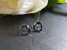 Load image into Gallery viewer, Pet Paw Print Inside Heart - Stainless Steel Stud Earrings - Butterfly/Post Closure - 12mm/1.2cm/0.47 Inches - Mirror Polish Finish
