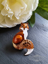 Load image into Gallery viewer, Little Brown Fox - Diamante &amp; Enamel Pin Brooch - Can Also Be Worn As A Pendant - 5.5x3.5cm/55x35mm/2.16x1.37 Inches
