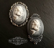 Load image into Gallery viewer, Classical Mermaid Brooch, White/Black Background, Silvertone Base,  Modern-Vintage, 5.9x3.2cm(2.32x1.25 Inches), Lovely Floral Detail
