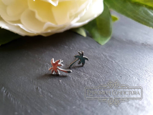 Tiny Palm Trees, Stainless Steel Stud Earrings, Hypoallergenic,, Mirror Polish Finish, 1x0.8cm(0.39x0.31 Inches)